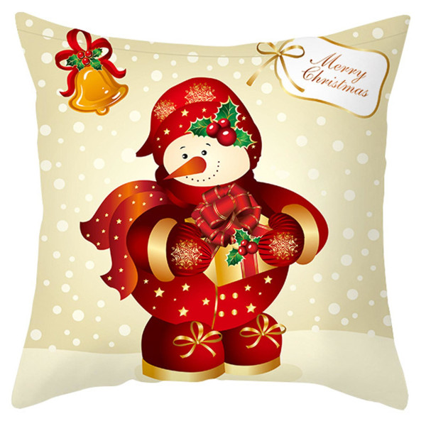 18 tums julguld dekorativ slängkudde Tecknad Santa Snowman Digitaltryck Polyester sammet Cover för soffa Holiday Park