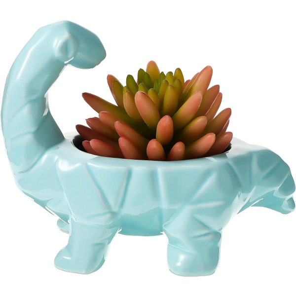 Cute Dinosaur Ceramic Plant Pot Succulent Plant Pot with Drainage Hole for Home Office DIY Decoration (Blue)