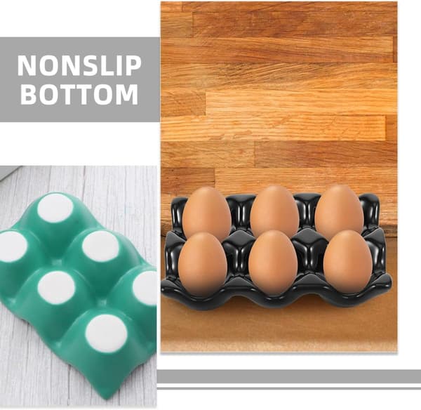 3 Pcs Ceramic Egg Storage Trays with 6 Holes Each, Non-Slip Bottom, Egg Holder