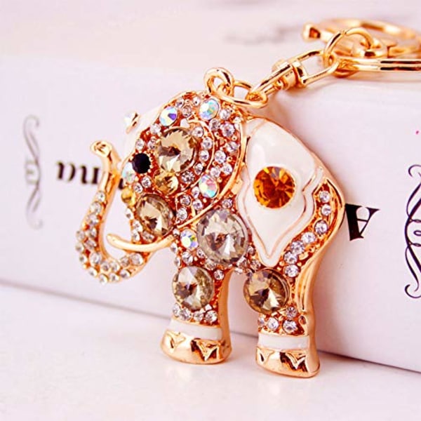 (Champagne Gold)Bling Car Crystal Elephant Keychain, Rhinestone Keychain Decoration, Universal for Car Handbag Pendant