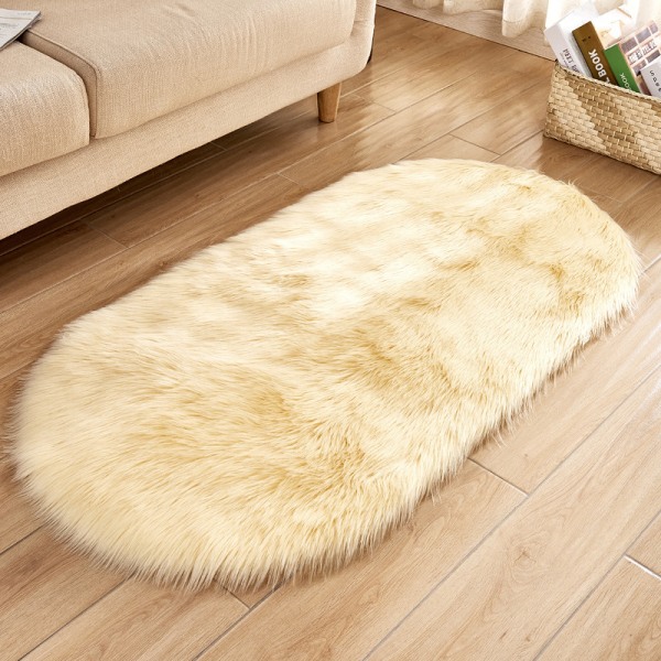 Fluffy tepper av kunstig sau, teppe med raggy område, matte for hjemmeservering, teppe (hvit ellipsoid)