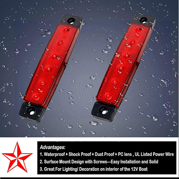 10-pakke 6 LED 9,7 cm lastebiltilhenger blinklys, røde markørlys, lastebilhytte bakmarkørlys (rød)