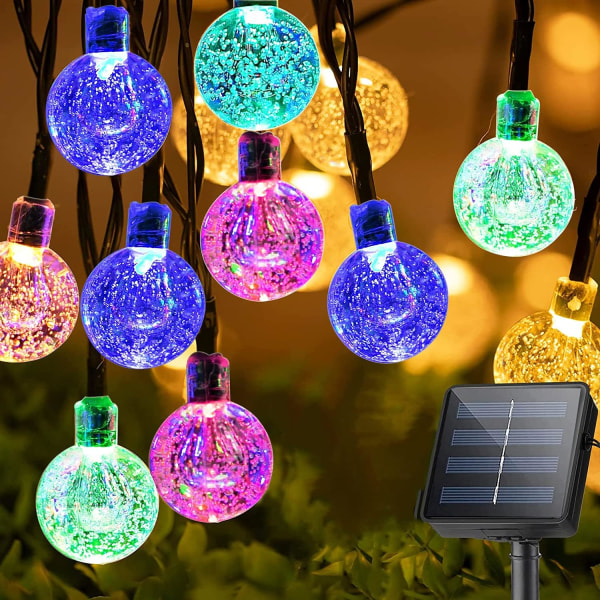 Solar String Lights Outdoor 100 LED 39,3 ft Crystal Globe Light med 8 lysmoduser, Vanntett Solar Powered Patio Lig