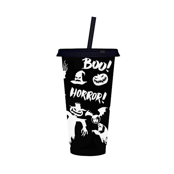 Halloween Straw Cup med Lopp, Gjenbrukbar Plastkopp, Lysende Drikkkopp