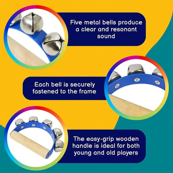 5 Bells Shaking Sleigh Bell Hand Bell with Wooden Handle - Blue