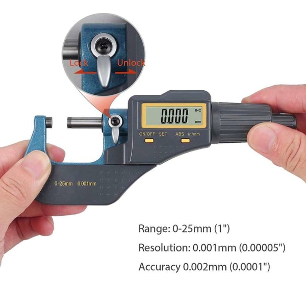 Digital Mikrometer, Profesjonelle Tomme/Metriske Tykkelsesmåleverktøy 0,00005\"/0,001 mm Oppløsning Tykkelsesmåler