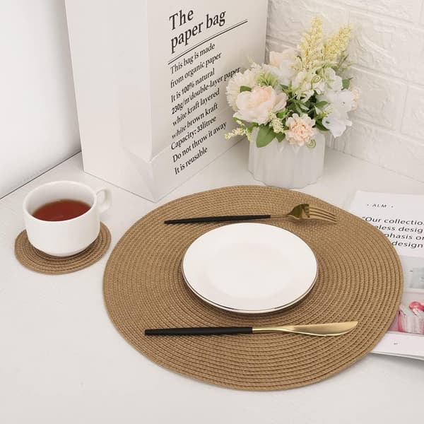 6-pack Round Woven Placemats, Heat Resistant for Kitchen Table, Brown