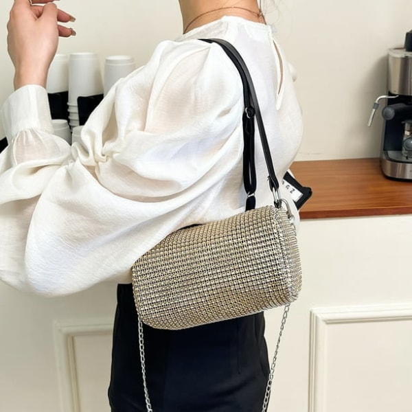 Kvinnor Rhinestone Crossbody Bag Casual Shiny Chain Shoulder Evening Clutch Bag
