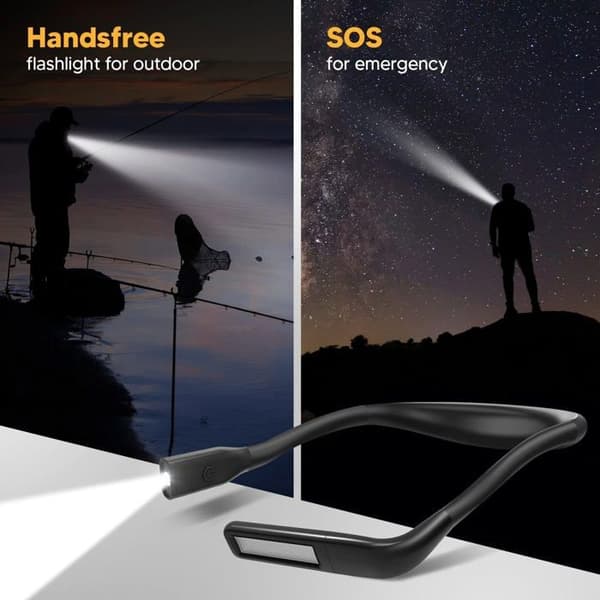 Neck Reading Light - Rechargeable Bedside Reading Lamp, 3 Colors Flexible LED Neck Light, Black