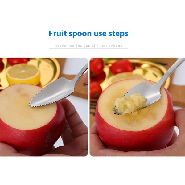 4 stk. sølvfarvede rustfrie stålskeer til grapefrugt, kiwi, citrusfrugter, desserter med eksisterende bestik（15,5 * 2,8 cm）