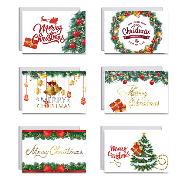 6pcs/Set Christmas Greeting Cards with Envelope Stickers Christmas Tree Design Winter Holiday Postcards