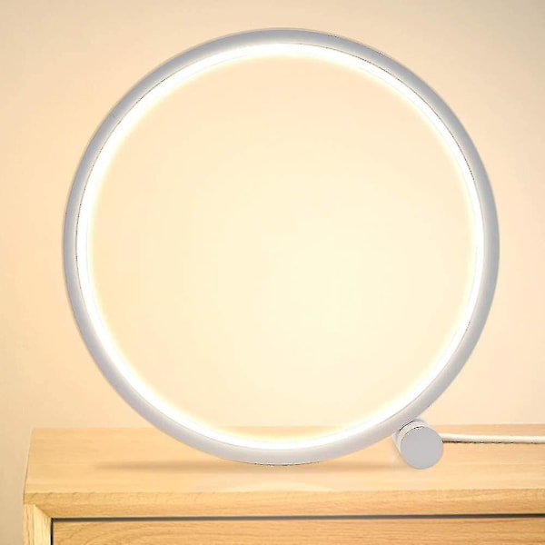 LED Nattbordslampe Berøringsring Bordlampe Dimbar, 3 Farger Dimbar 10 Lysstyrker, metallhvit