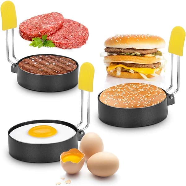 Eggringer for steking av egg og muffins; runde eggformer for matlaging av brød og smørbrød; rustfritt stål med non-stick belegg.