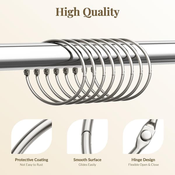 Duschdraperiringar, Duschdraperikrokar 12 st Anti-dropp Duschringar för Draperi, Borstad Nickel Duschdraperiringar Rostfria, Metall Dusch