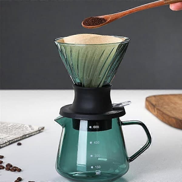 600ML Dripper Switch Glass V60 Pour Over Kaffebrygger V Form Drypp Kaffebrygger og Grønn
