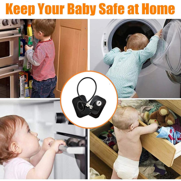 2 barnkylskåpslås, låslås Kylskåpsdörrfönster med 4 nycklar, starkt lås, självhäftande begränsningskabel för baby (