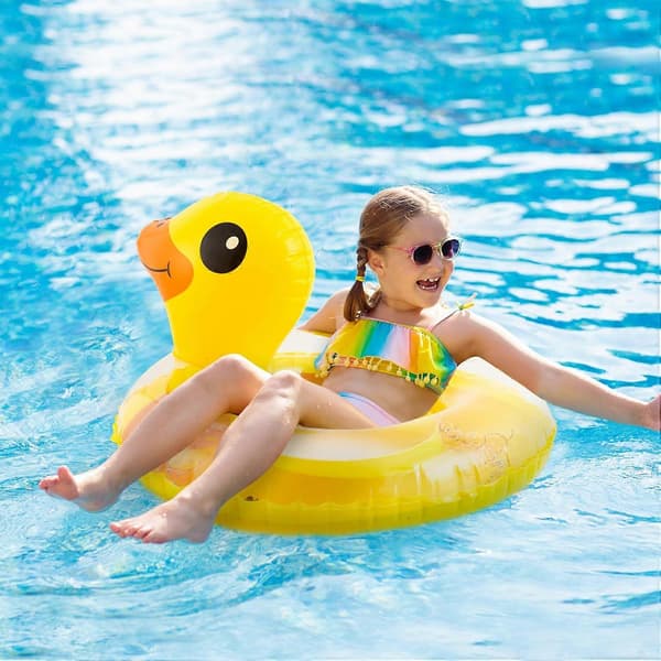 Duck Inflatable Pool Float with Slopes - Yellow Swim Ring for Summer Play, Durable PVC, Child Size, 90cm