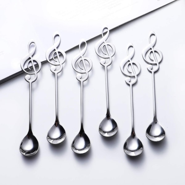 Music Note Spoons 6-Pack Creative Cute Teaspoons 18/10 Stainless Steel Staff Musical Notation Shaped Coffee Spoons by (silver-music note)