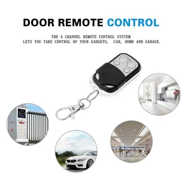 Black color. 4-button wireless remote control, 433 MHz, low power consumption, high professional stability, sensitivity.