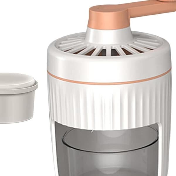 TRAHOO Manual Rotary Ice Crusher - Mini Size - Orange Handle - With Ice Cube Mold