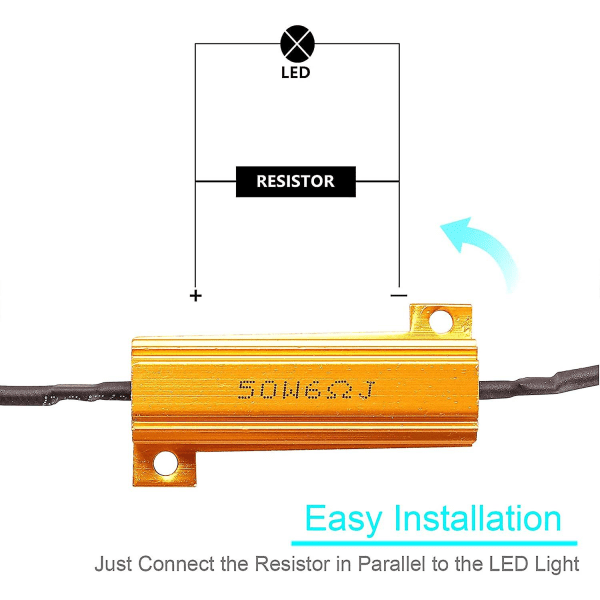 4 stk. 50W 6ohm LED Belastningsmodstande LED Blinklysmodstand Blinkadapter Flash Fix Fejl til LED Blinklys LED Nummerpladelys DRL