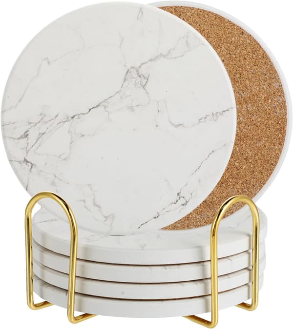Coasters - Set of 6 Coasters - Absorbent Coasters - Non-Slip Bottom - Quick Water Absorption - Marble Pattern