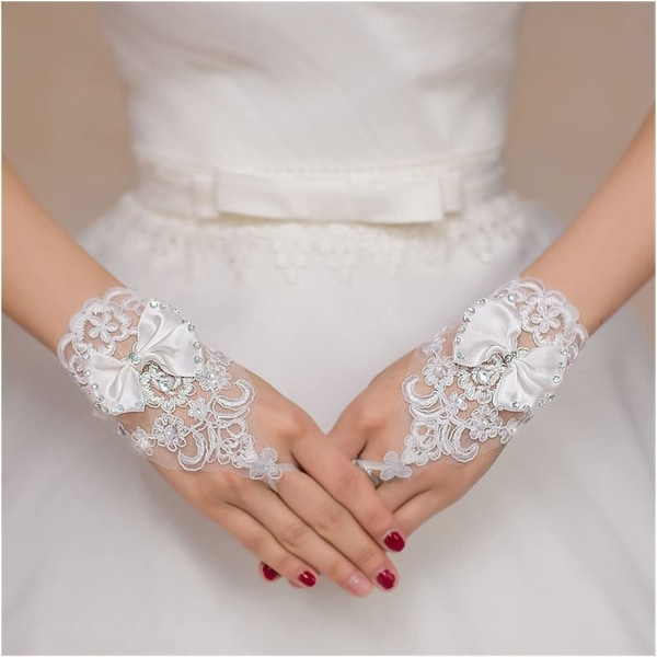 Vita handskar kvinnor Korta vita bröllopshandskar Fingerlösa brudhandskar för kvinnor Röda spetshandskar Bröllopstillbehör Bröllopshandskar