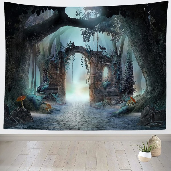 Fairytale Archway Gobeläng Förtrollad skog Gobeläng Vägghängande Disig mörk stämning Landskap Väggtapet Väggkonst för barns Ro