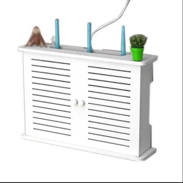 Wireless WiFi Router Box Wooden Box Cable Plus Wire Holder Wall Mounted Socket Shelf L