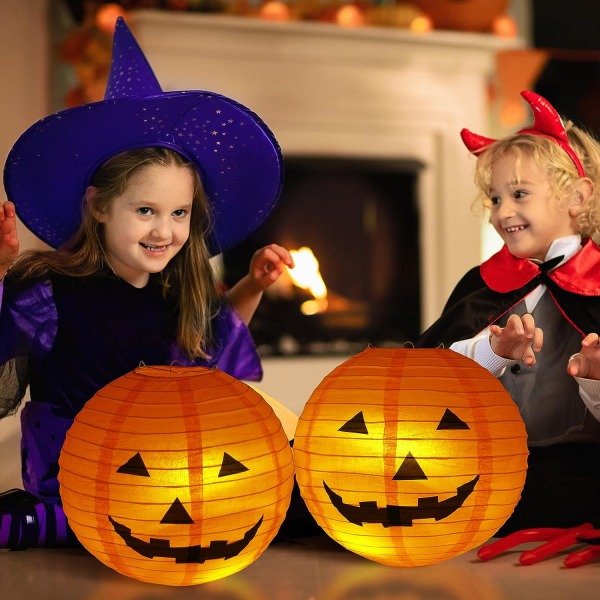 12 stycken Halloween Jack O Lanterns med lampor Hängande pumpa orange papperslyktor Utomhus pumpa lampor Spöklikt papp