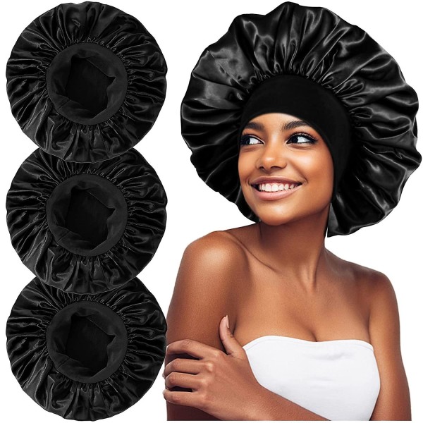 3 stk ekstra store satengpanser for å sove, hårbonneter for svarte kvinners fletter