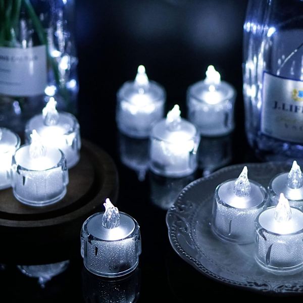 24 stk. Flammeløse LED Te-lys Batteridrevne Uduftede LED Te-lys, Falske Lys, Te-lys (Kold Hvid)
