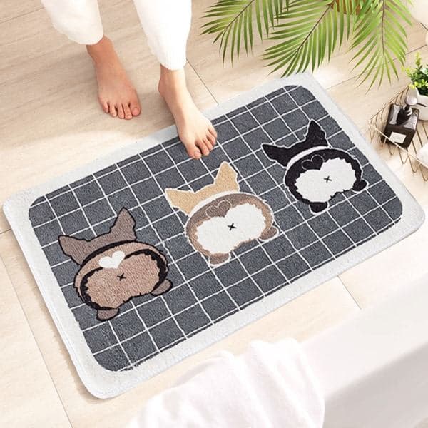 Bathroom Mat Cartoon Flocking Durable 50x80cm Corgi Puppy Pattern
