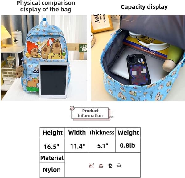 Cute Capybara Backpack Brown Large Capacity Water-Resistant Cartoon School Bag