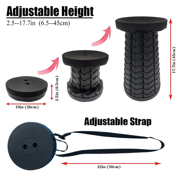 Portable Folding Stool, Second Generation Mini Telescopic Stool Lightweight Camping Stool for Camping Fishing BBQ Indoor Kitchen, Load 397 lb (Black)