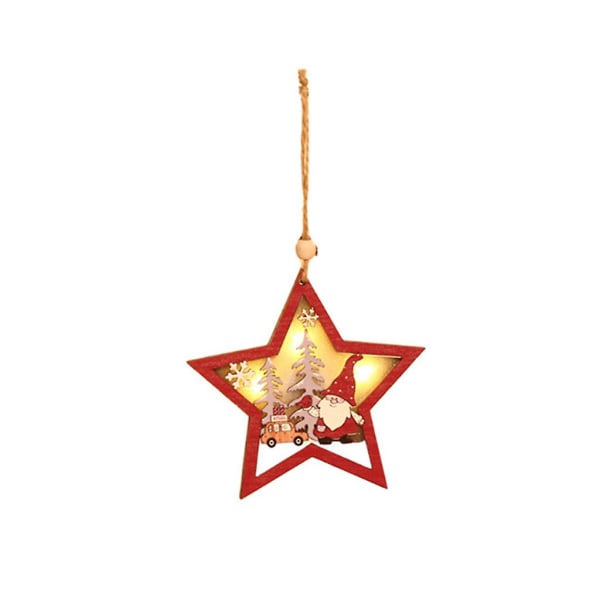 Femuddig stjärna Julgransdekorationslampor LED-lampor Tomtehänge i trä Julfest Juldekoration Femuddig stjärna