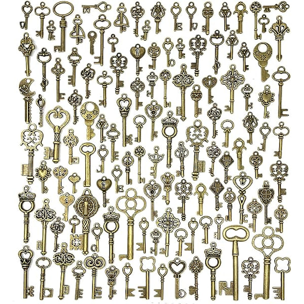 125 kpl Vintage-tyylisiä luurankoavaimen riipuksia, Sekalaiset antiikkiset pronssiset messinkiset riipukset DIY-korujen valmistukseen, hääjuhliin