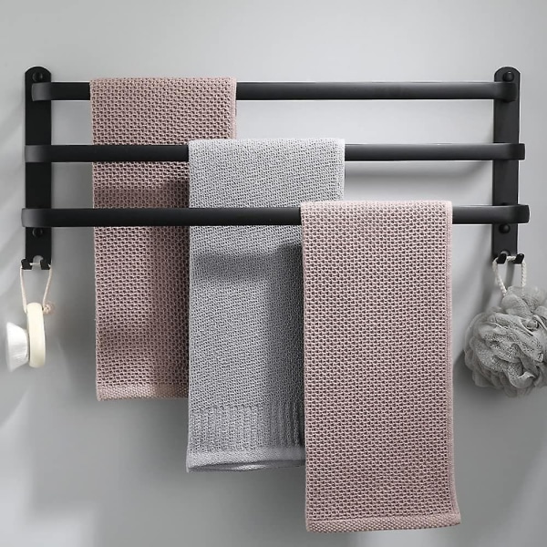 Aluminum Wall Mounted Towel Rack - 3 Layers - 30cm - Waterproof - Black - Suitable For Bathroom, Kitchen, Washroom