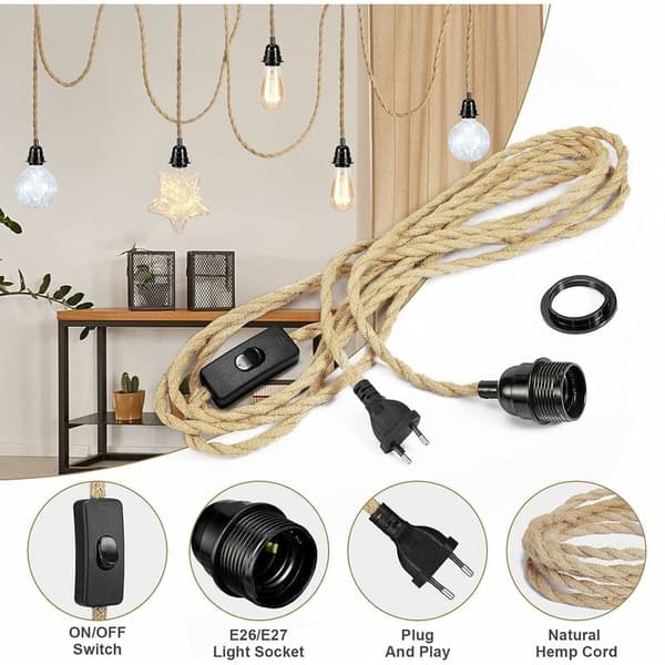 4,5M 2-leder linneelektrisk kabel, med E27-sokkel og bryter