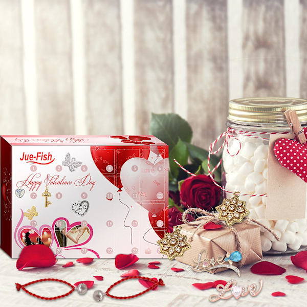 Jue-fish Valentinsdag Blind Box 24 Nedtælling DIY Halskæde Ring Smykker Valentinsdag Overraskelsesgaveæske
