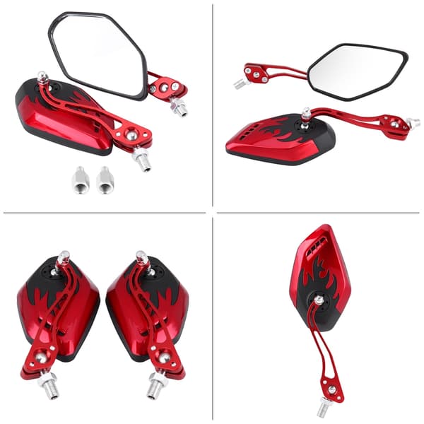 1 Pair 8mm 10mm Universal Motorcycle Scooter Aluminum Flame Pattern Rearview Mirrors Red