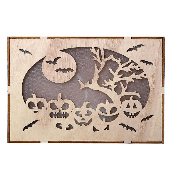 Puinen ontto kurpitsa kummitustalo Halloween-koriste LED-valoilla, juhlatarvikkeet