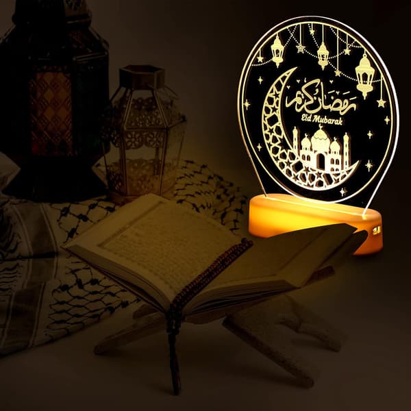 Ramadan LED Natlampe Stjerne Måne Eid Mubarak Borddekoration Gave