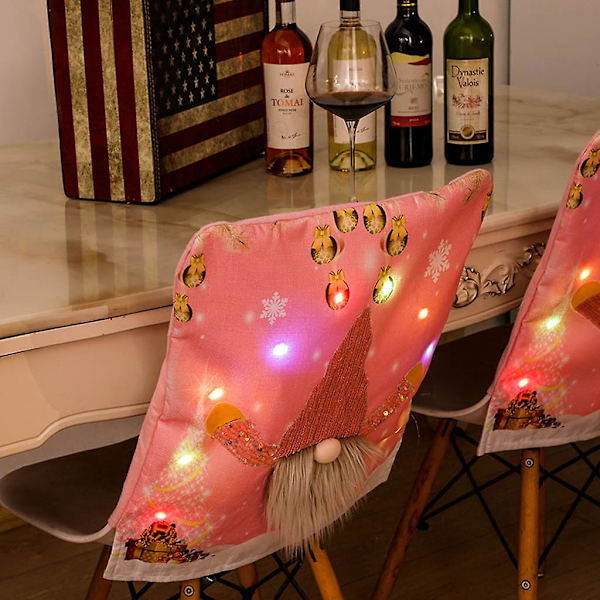 Jultomte Stolsöverdrag med LED-Ljus Rosa Stolsrygg Dekoration Pojke