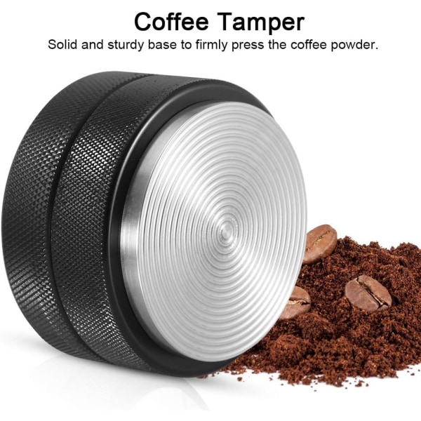 51mm Espresso Kaffetamper Base i Rustfrit Stål - Kalibreret Kaffe Tryktamper Bønnepulver Presseværktøj Sort (Trådbund)