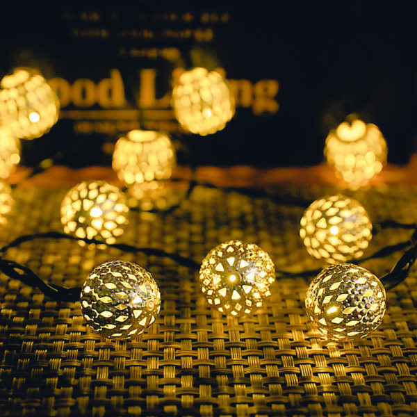 Marokkanske lyssnorer Gull Plugg inn 20 LED-globe lysstrenger for bryllupsfest, hjemmeinnredning, klasserom, bursdag, jul, innendørs utendørs, metall eller