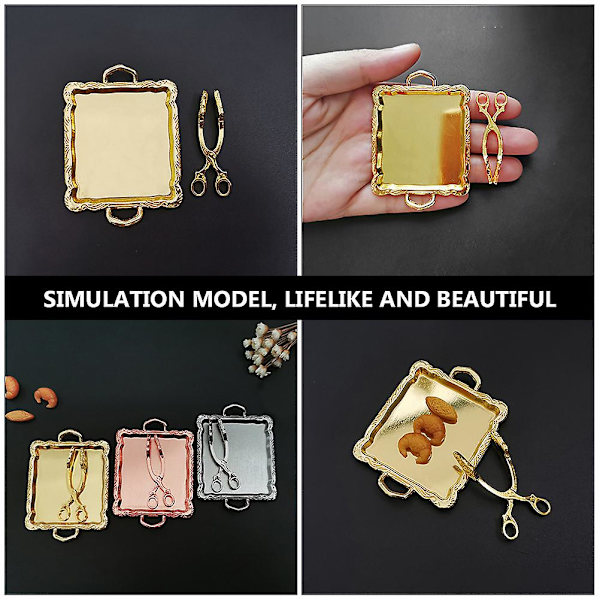 1 Set Mini Brödbricka Mini Brödklipp Leksak Mini Dockhus Fotografi Rekvisita Guld 6.7X4.8X0.5CM