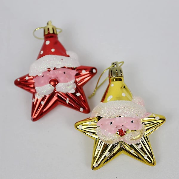 Julepyntsalg, juletrepynt Ornamenter Tegneserie Julenissen Femspisset Stjerne Henger For Julefest 4stk Flerfarget