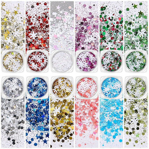 Julklappssnöflingor Nagel Sekvenser Glitter Naglar Glitter Vinter DIY Nageldekaler