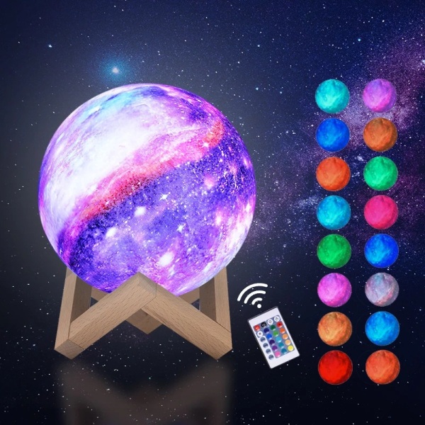Månelampe 16 farger, USB-oppladbart LED månenattlys, nattlampe-fjernkontroll / berøringskontroll / klappkontroll, dekorativt nattlys for Bedroo